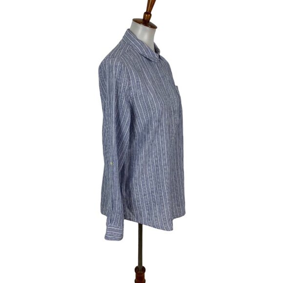 Per Se Blue Linen Blend Long Sleeve Top Medium Lightweight Popover - Picture 3 of 6